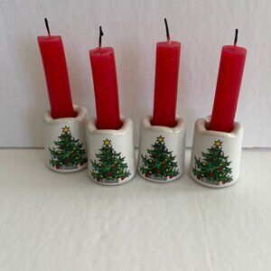 Set Of 4 Vintage Christmas Tree Ceramic Candle Holders